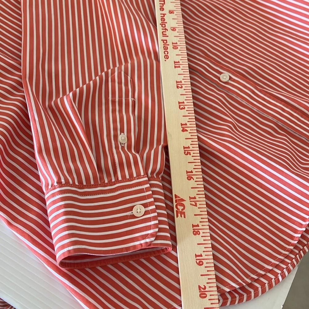 Chaps Ralph Lauren Orange Stripe No Iron Long Sleeve Collar Button Down Shirt XL - Picture 12 of 13